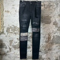 Amiri MX1 Grey Art Patch Black Denim Jeans Sz 33