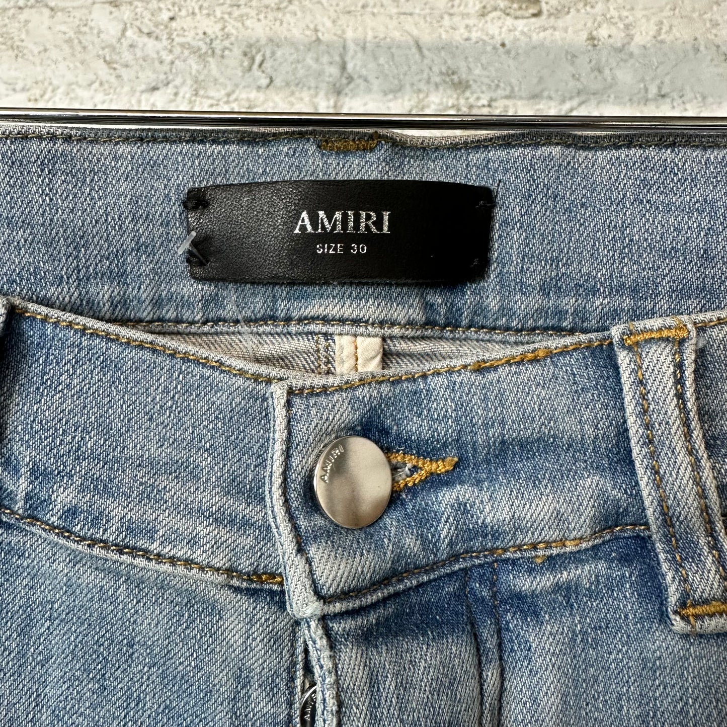 Amiri MX1 Cream Suede Light Blue Denim Jeans Sz 30