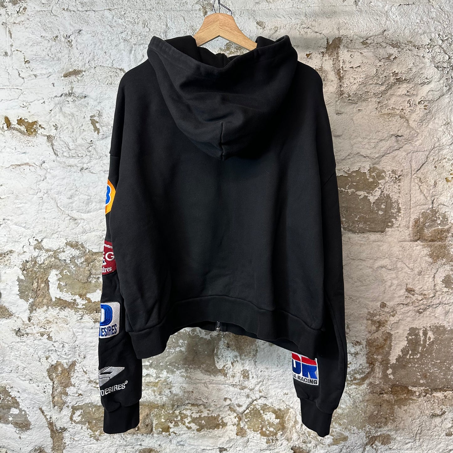 Bottega Desires Sleeve Logos Black Zip Up Hoodie Sz L