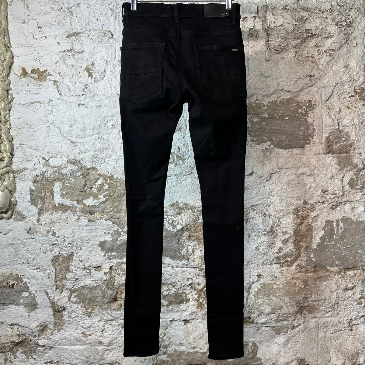 Amiri Black Suede Core Logo Black Denim Jeans Sz 28