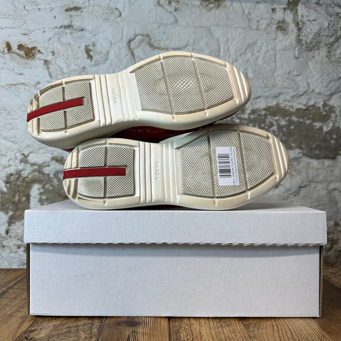 Prada Americas Cup Red Patent Grey White Sneaker Sz 6.5