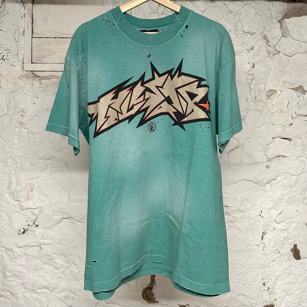 Hellstar Cracked Grey Spellout Green T-Shirt Sz XL