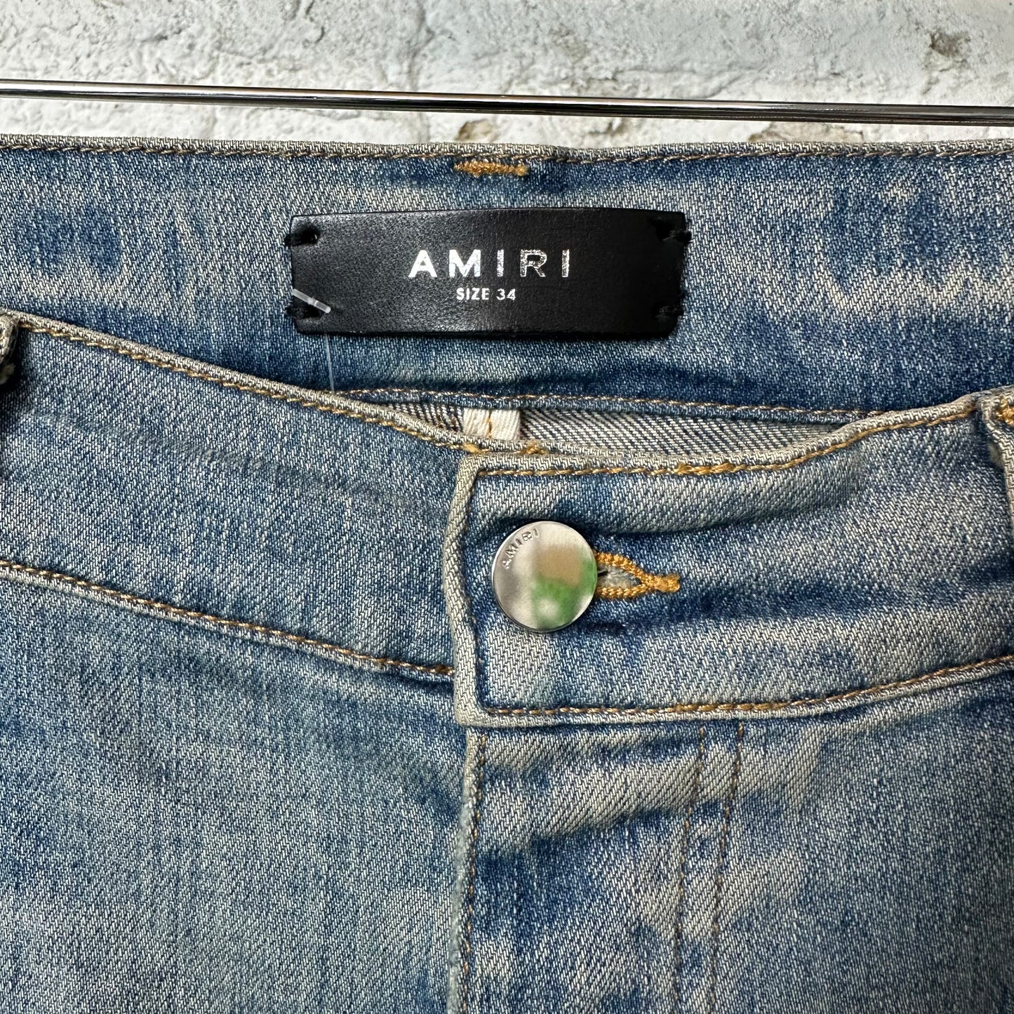 Amiri MX1 Black Leather Blue Denim Jeans Sz 34