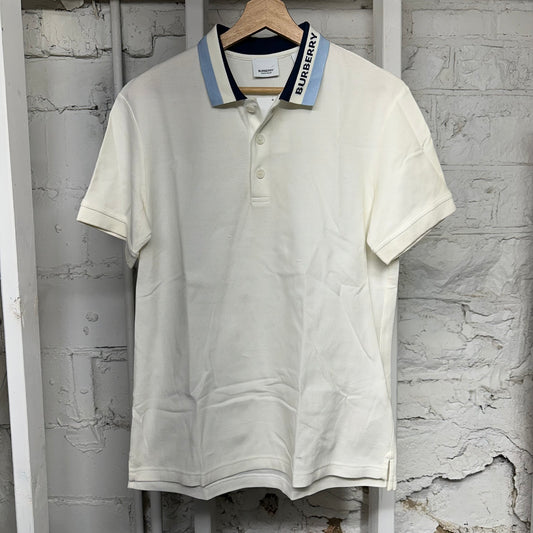Burberry Blue Collar Polo Shirt White Sz M