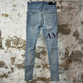 Amiri Purple Suede Spell Blue Denim Jeans Sz 29