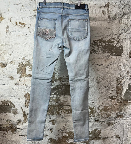 Amiri Bone Patch Light Blue Denim Jeans Sz 33