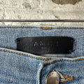 Amiri Black Leather Stagger Blue Denim Jeans Sz 36