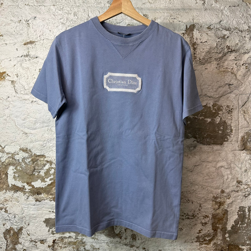 Dior Couture Embroidered Logo Blue T-Shirt Sz S