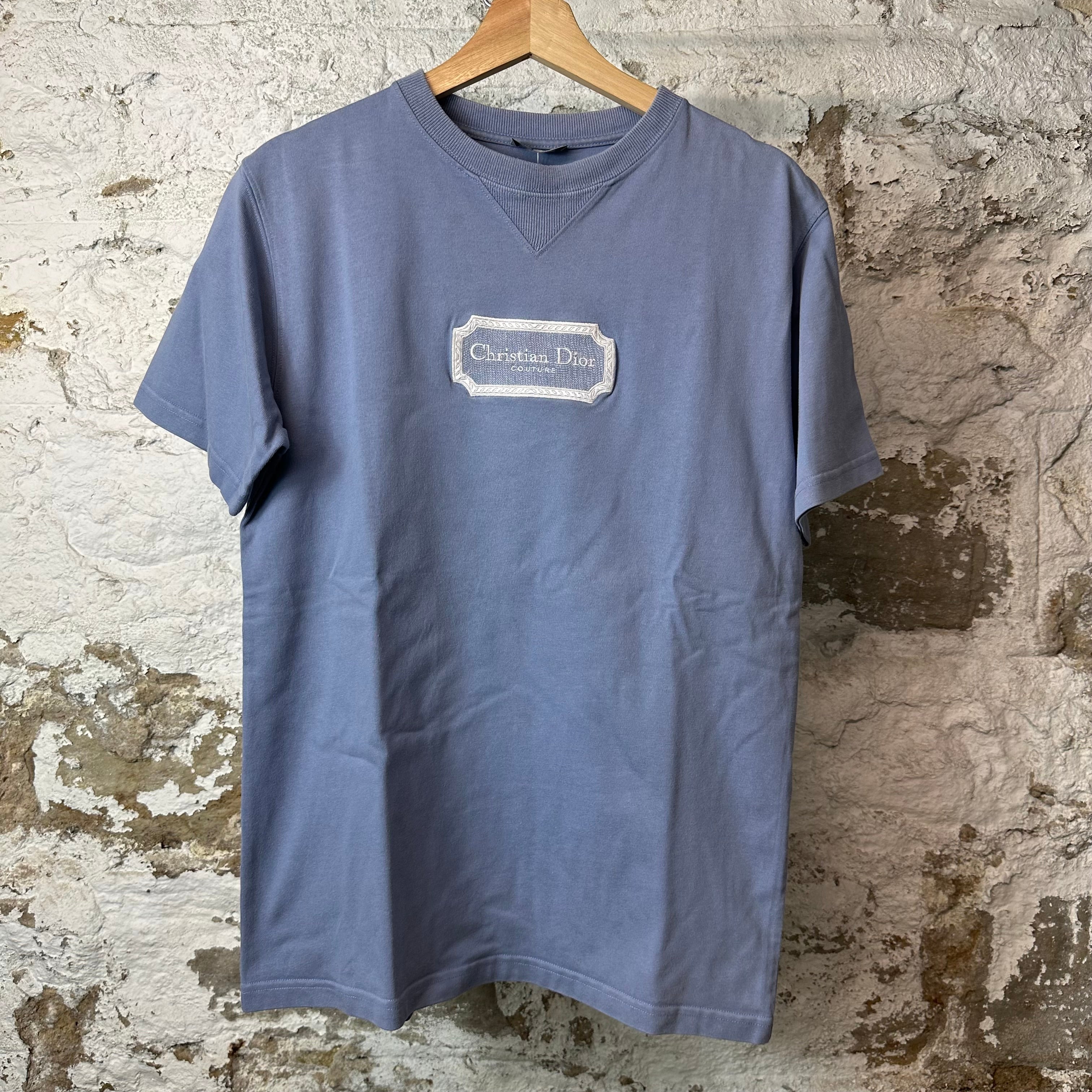 Dior Couture Embroidered Logo Blue T-Shirt Sz S