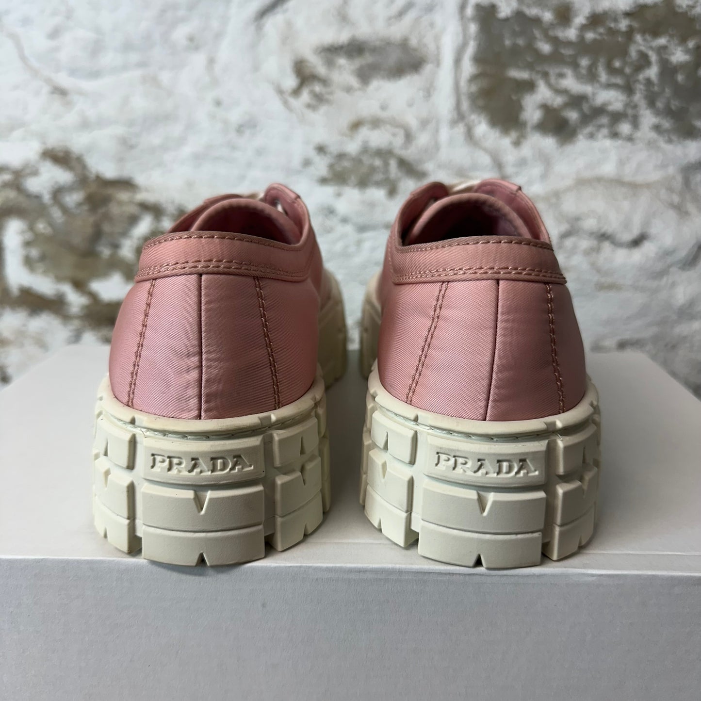 Prada Gabardine Pink Nylon Cream Sneaker Sz 6 (38.5)
