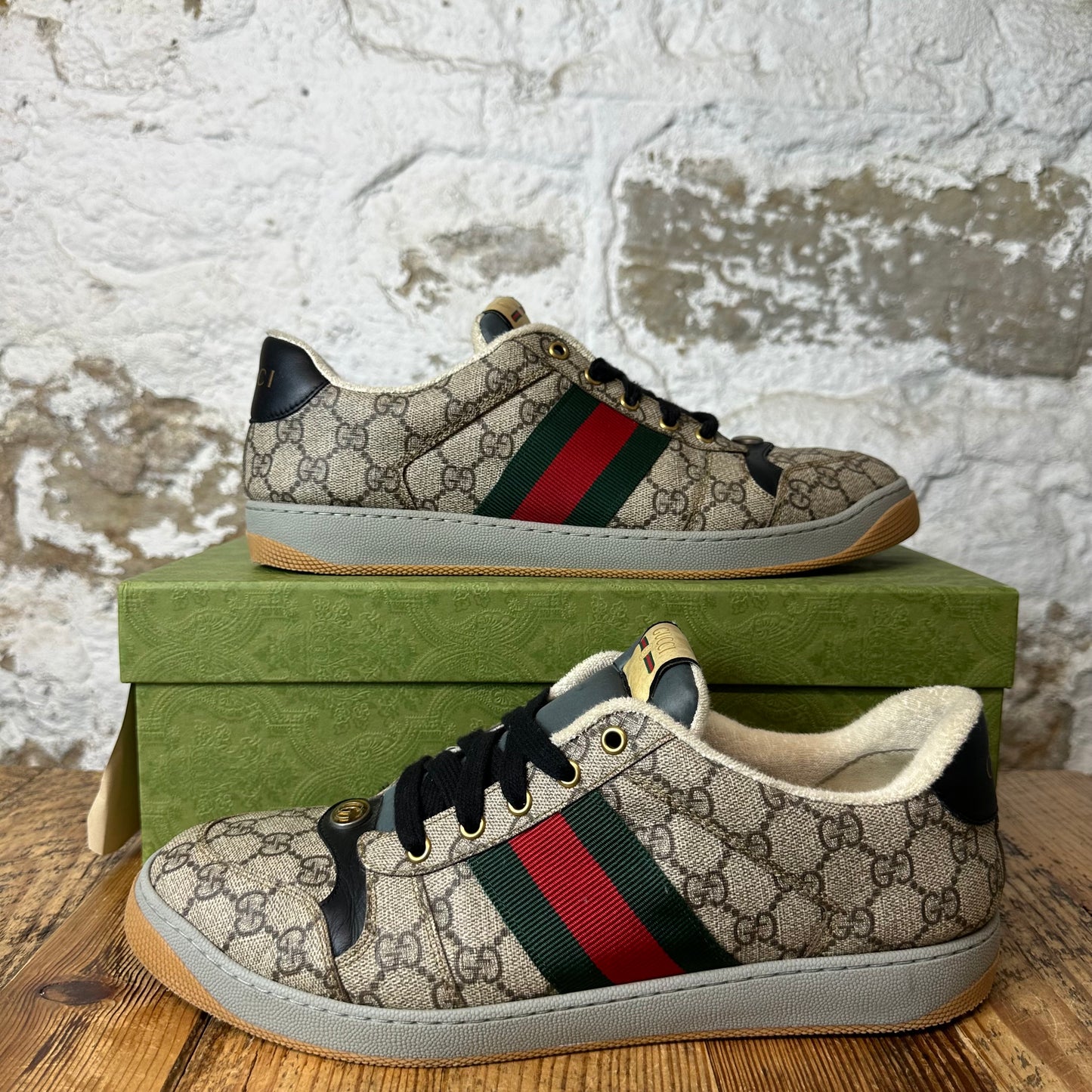 Gucci Beige Ebony GG Monogram Screener Sneaker Sz 11