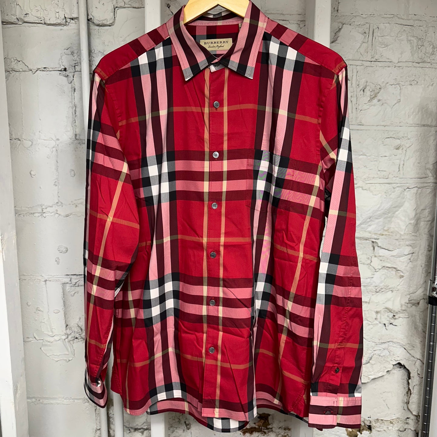 Burberry Red Plaid Button Up Shirt Sz XL