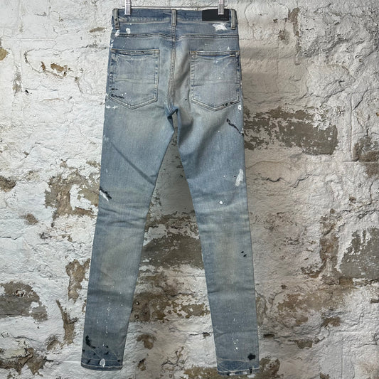 Amiri Knee Rip Paint Splatter Blue Denim Jeans Sz 28