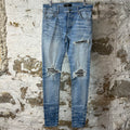 Amiri MX1 Black Leather Light Blue Denim Jeans Sz 30