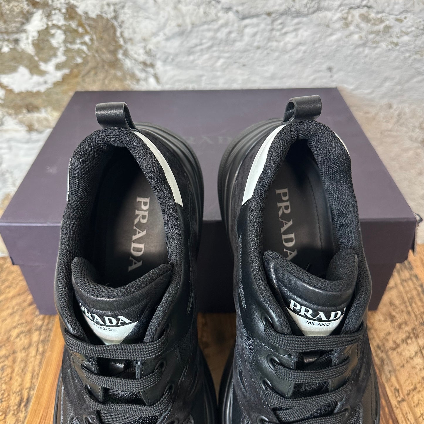 Prada Triple Black White Tab Platform Sneaker Sz 10