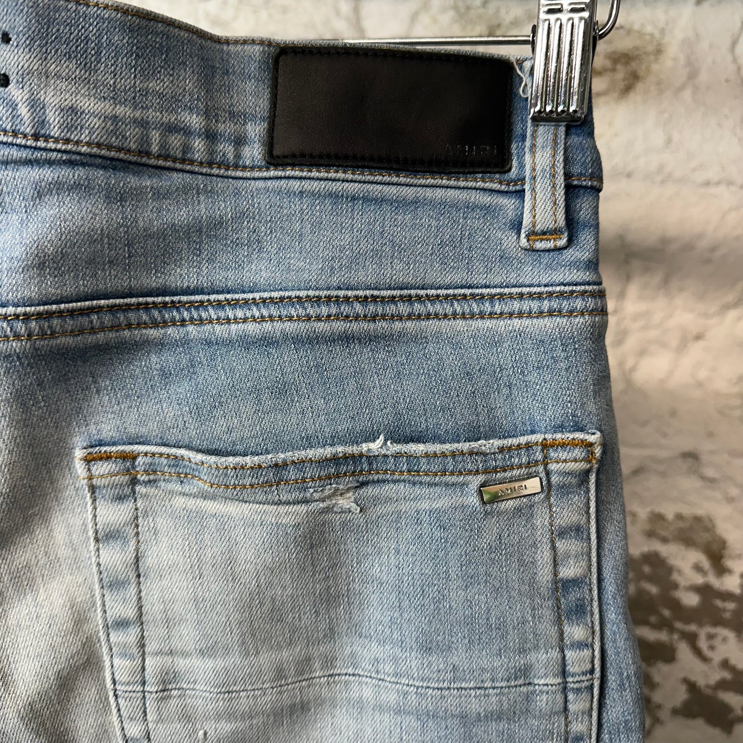 Amiri Varsity 22 Patch Blue Denim Jeans Sz 31