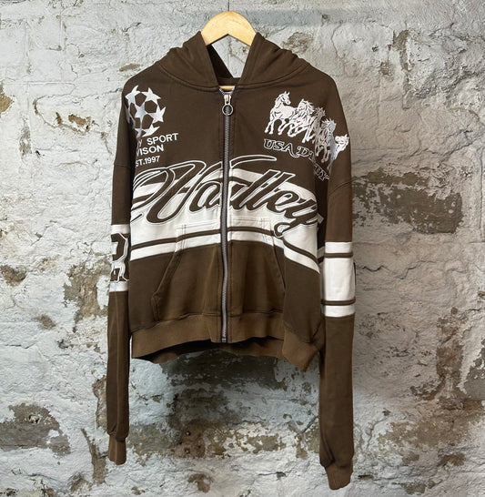 Vale Cursive Zip Up Hoodie Brown Sz L