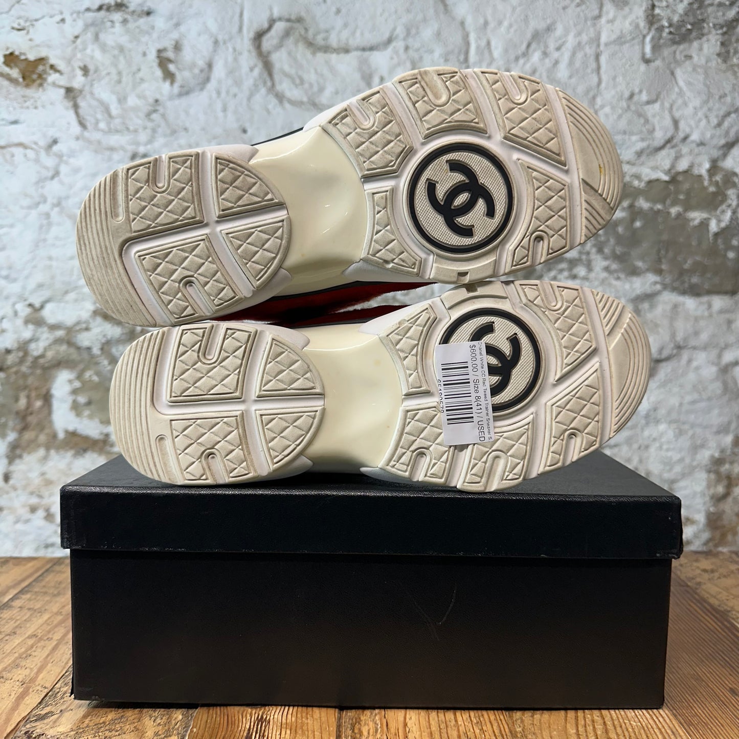 Chanel White CC Red Tweed Trainer Sneaker Sz 8 (41)