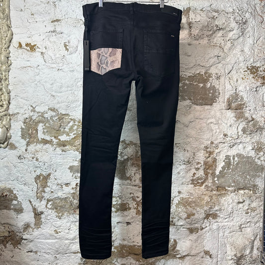 Amiri MX1 Brown Snakeskin Black Denim Jeans Sz 36