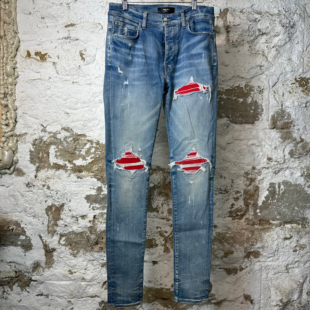 Amiri MX1 Red Suede Blue Denim Jeans Sz 32