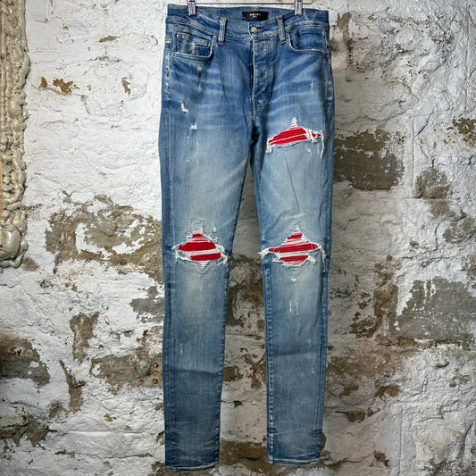 Amiri MX1 Red Suede Blue Denim Jeans Sz 32