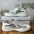 Prada Americas Cup White Patent Grey White Sneaker Sz 8.5