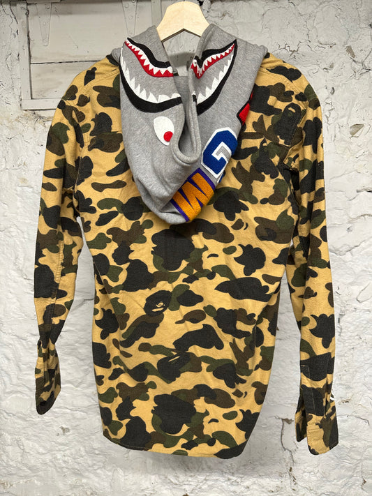 Bape Yellow Camo Shark Button Up Sz M