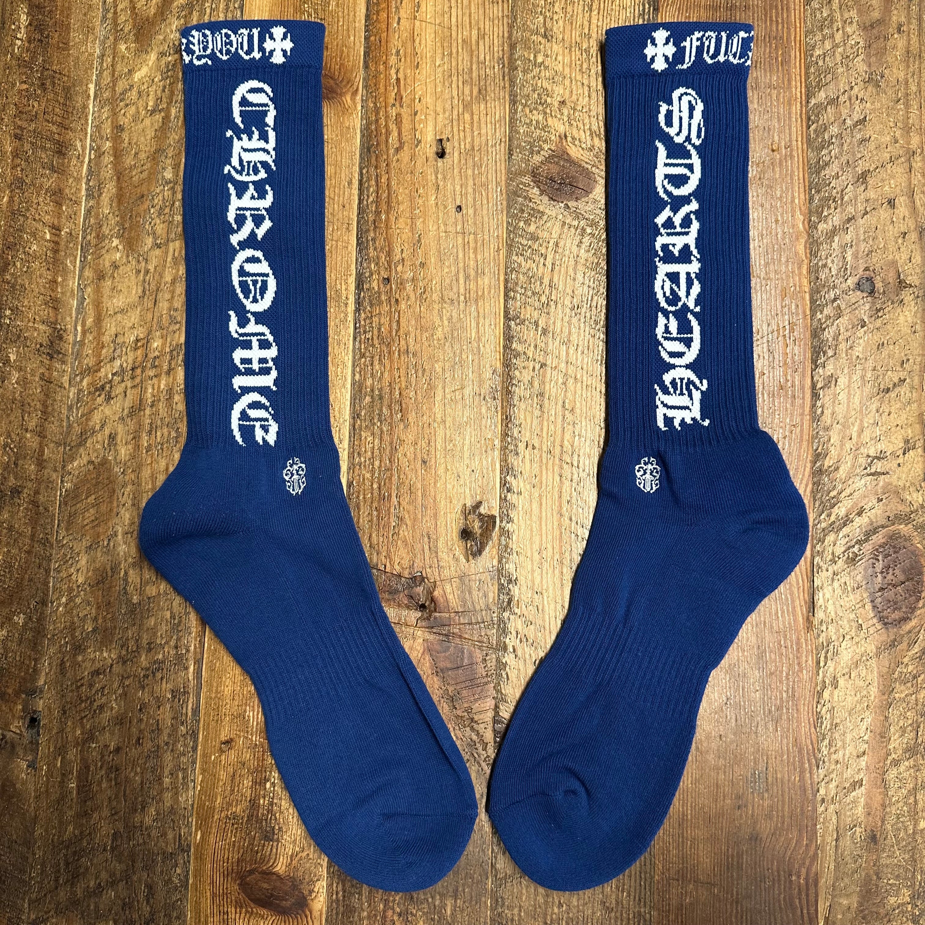 Chrome Hearts White Spell Blue Socks DS