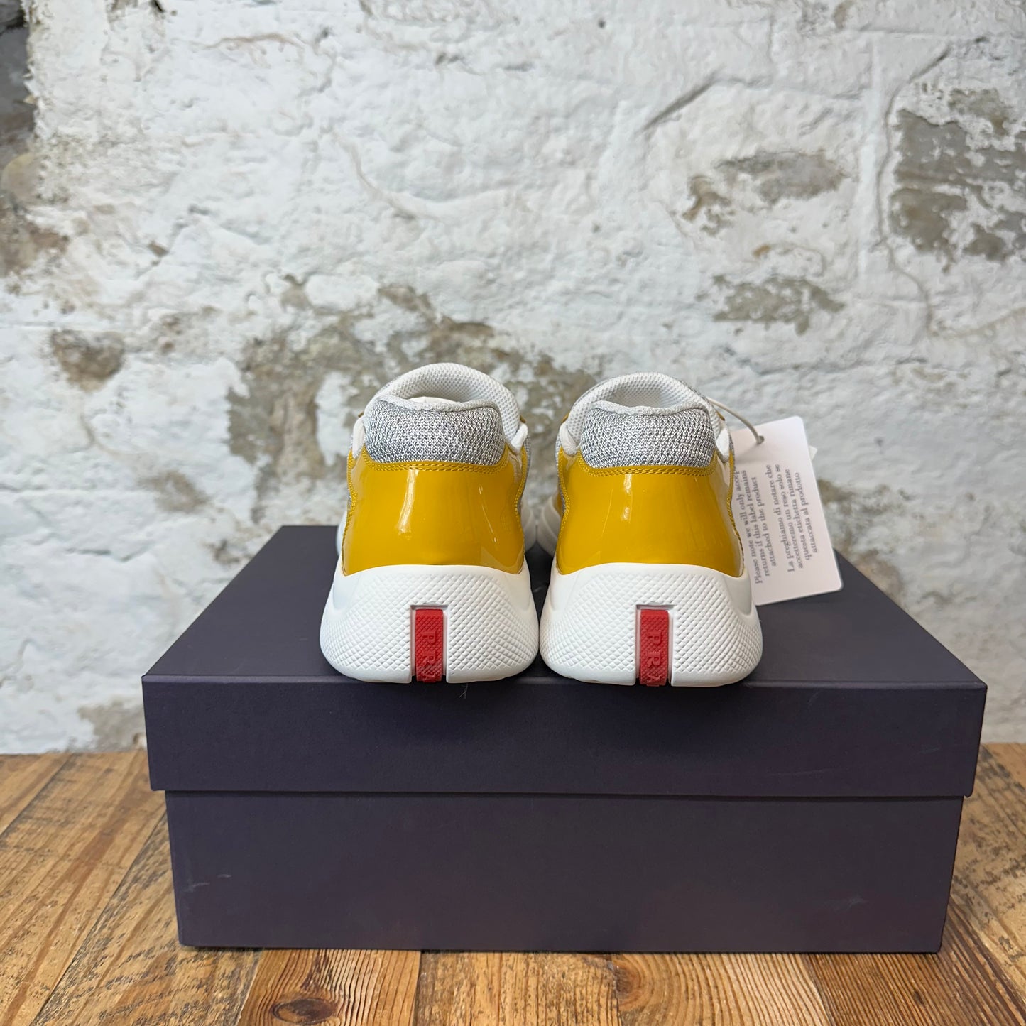 Prada Americas Cup Yellow Patent Grey Sneaker Sz 9 DS (Discolored)