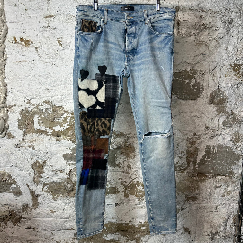 Amiri Heart Patch Blue Denim Jeans Sz 34