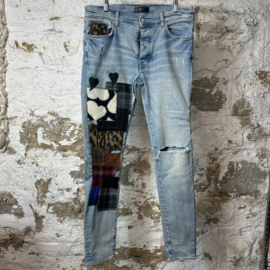 Amiri Heart Patch Blue Denim Jeans Sz 34
