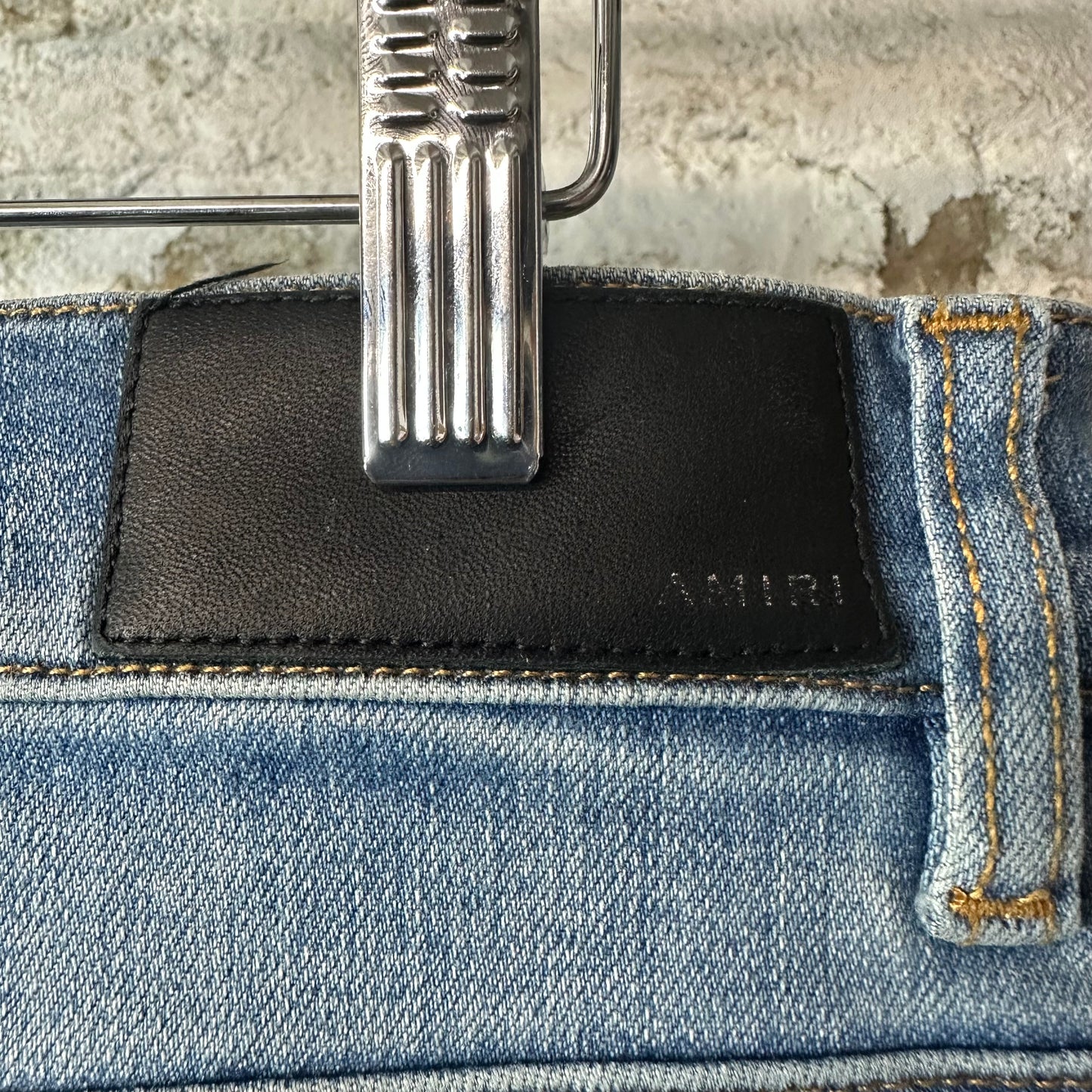 Amiri Purple Suede Core Logo Blue Denim Jeans Sz 34
