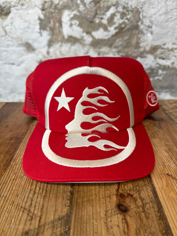 Hellstar White Logo Red Trucker Hat