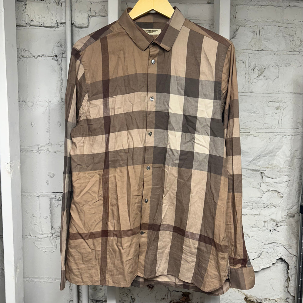 Burberry Light Tan Button Up Long Sleeve T-Shirt Sz L