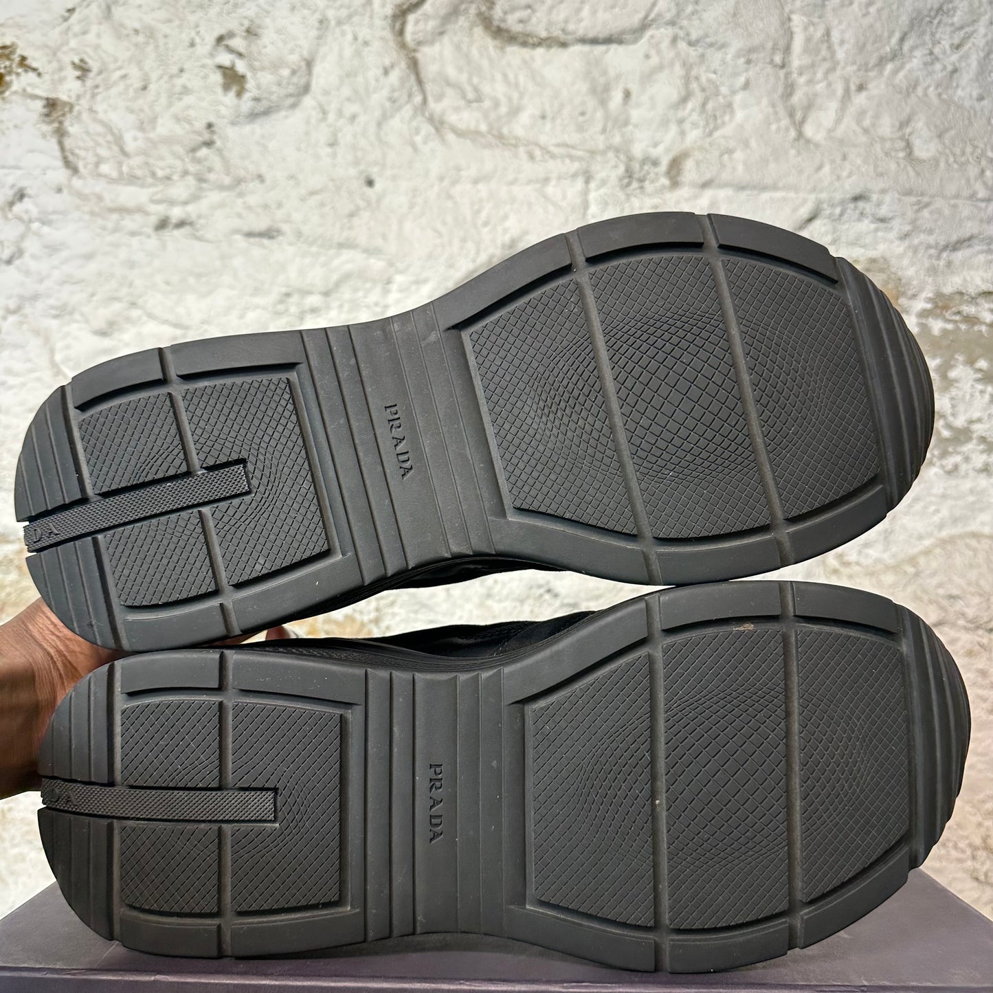 Prada Triple Black White Tab Platform Sneaker Sz 10
