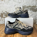 Gucci Rhtyon Beige GG Monogram Navy Sneaker Sz 5.5