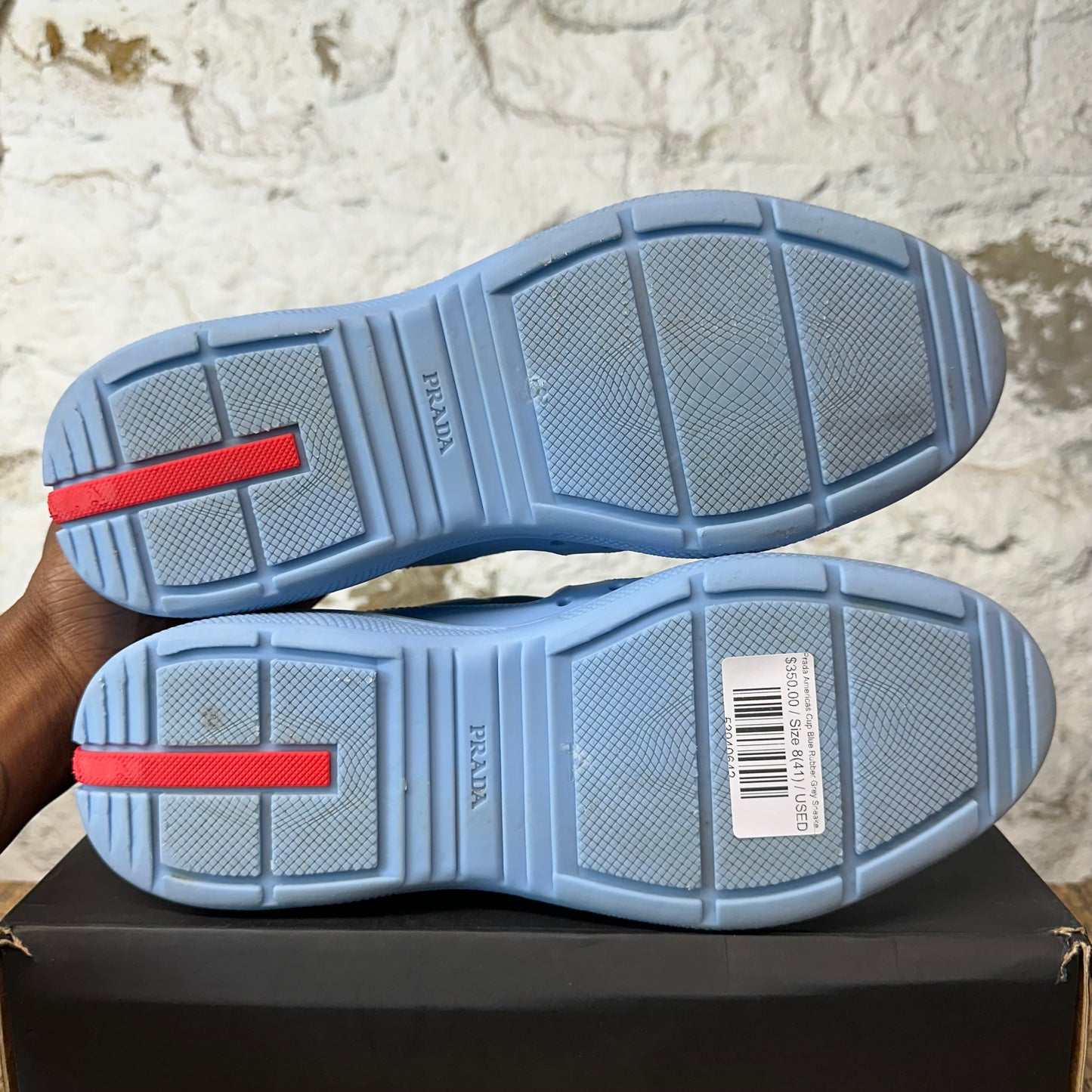 Prada Americas Cup Blue Rubber Grey Sneaker Sz 8 (41)