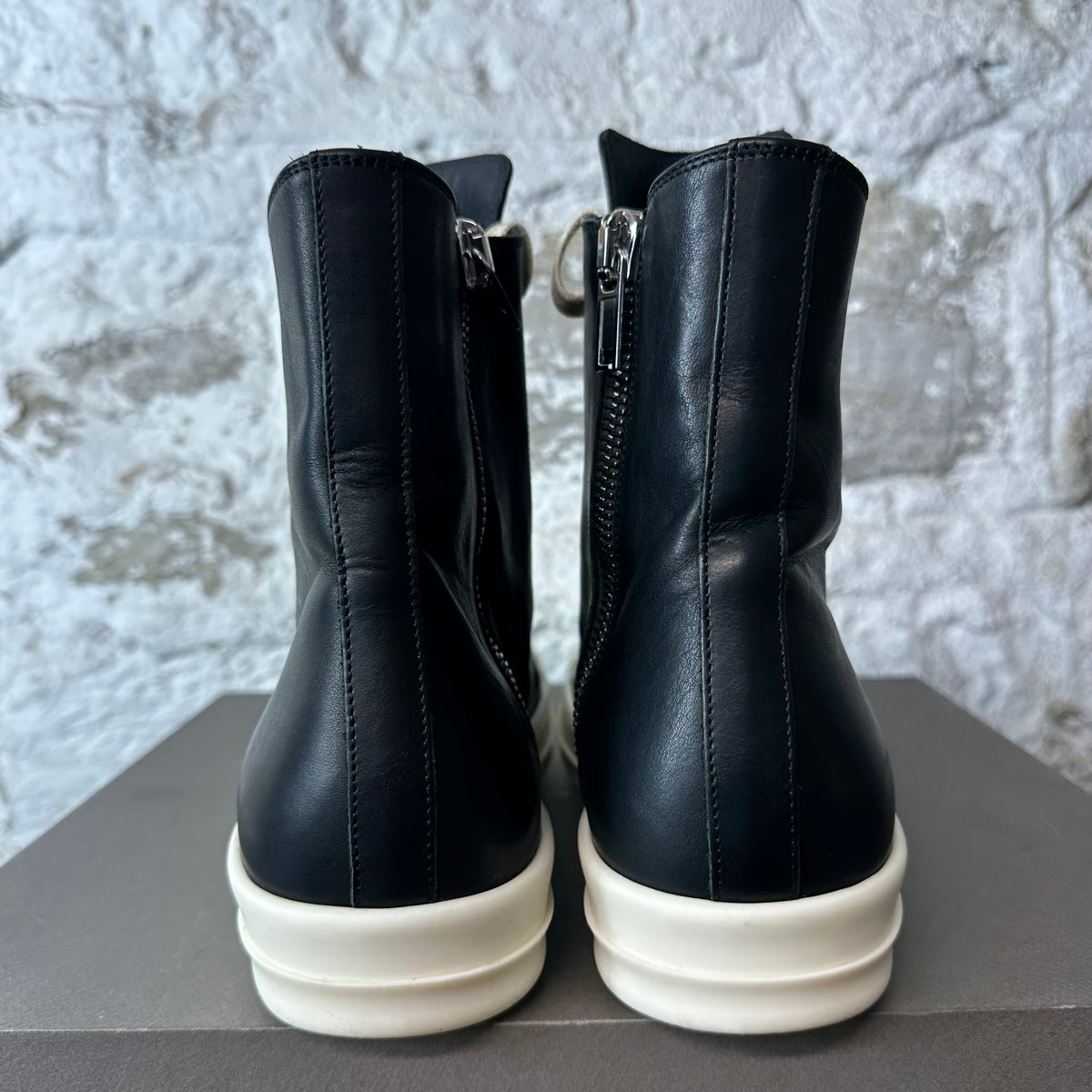 Rick Owens High Black Leather Milk Sneaker Sz 9 (42)