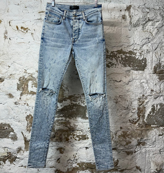 Amiri Knee Rip Shotgun Blue Denim Jeans Sz 29