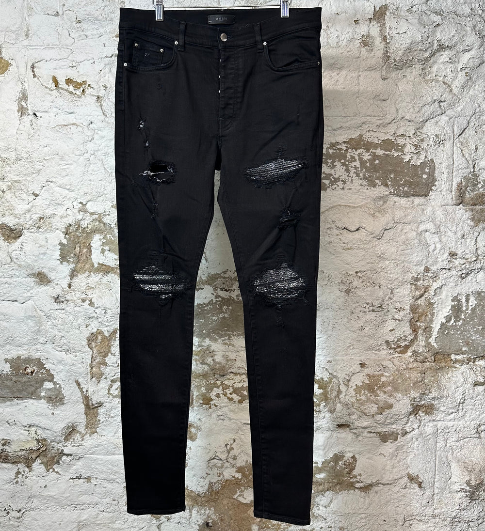 Amiri MX1 Grey Paisley Black Denim Jeans Sz 36