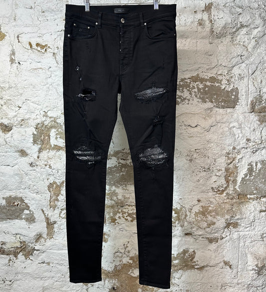 Amiri MX1 Grey Paisley Black Denim Jeans Sz 36