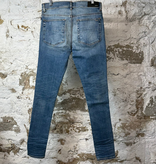 Amiri MX1 Black Leather Dark Blue Denim Jeans Sz 32 DS