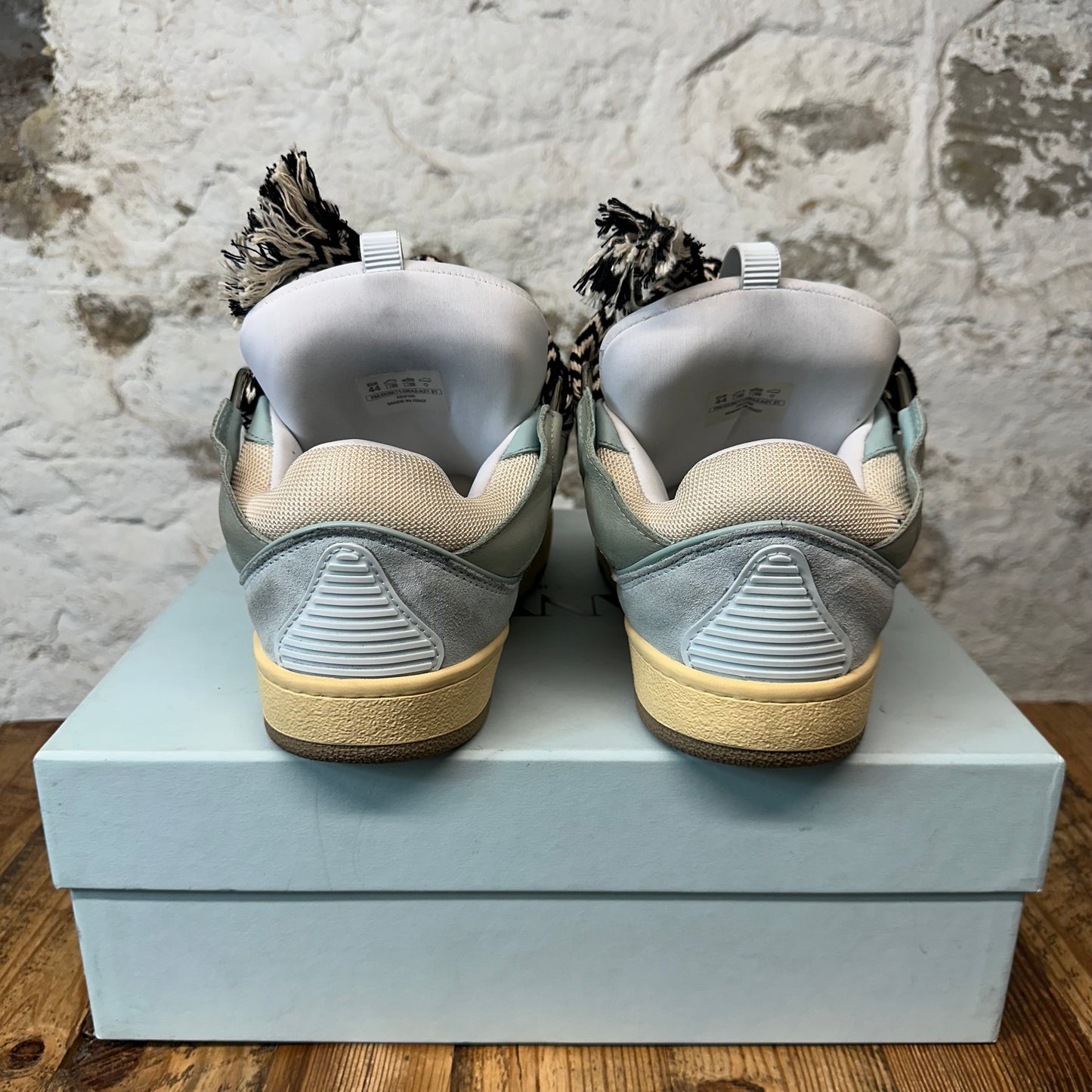 Lanvin Curb Black White Lace Green Blue Sneaker Sz 11 (44)