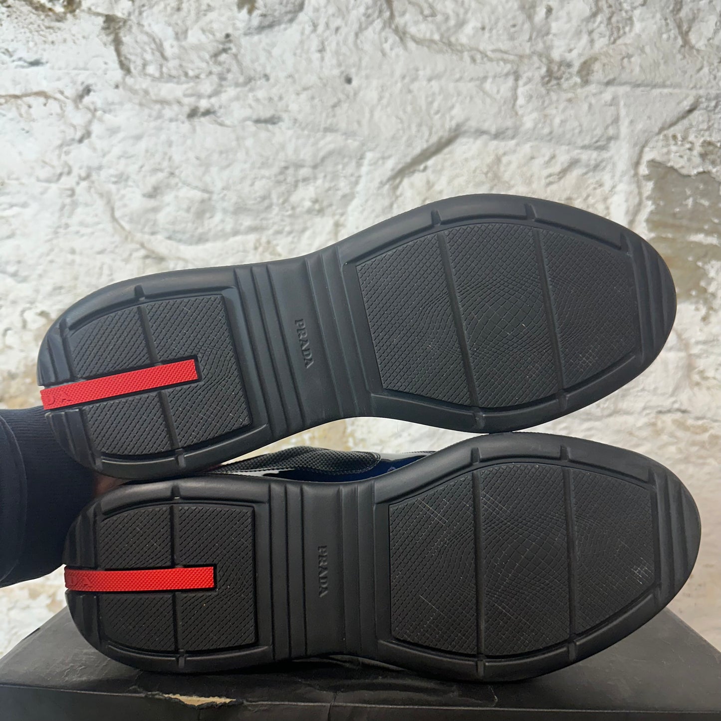 Prada Americas Cup Navy Red Patent Black Sneaker Sz 11