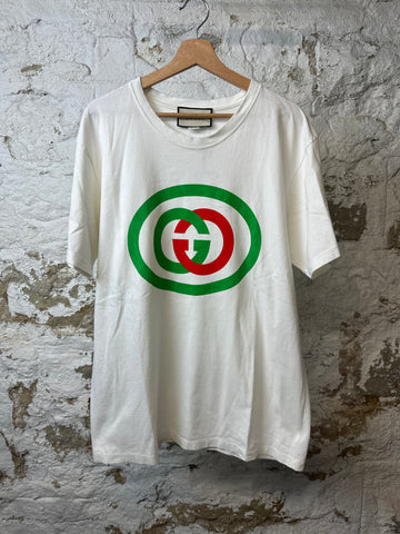 Gucci Green Red Logo T-shirt White Sz M