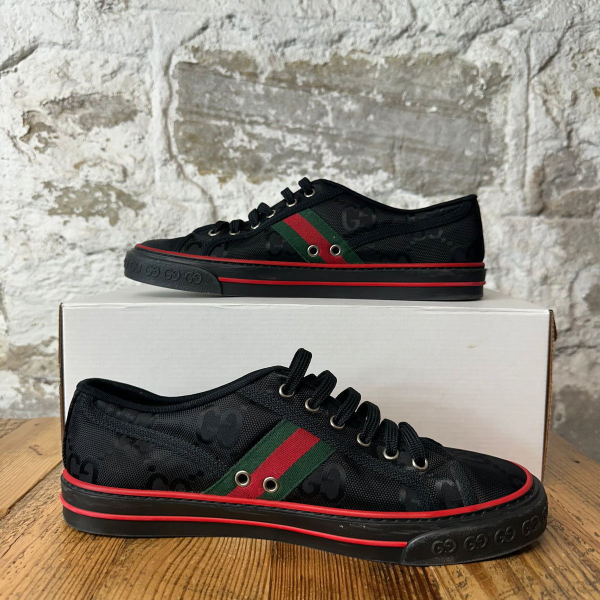 Gucci Tennis 1977 Black GG Monogram Sneaker Sz 8