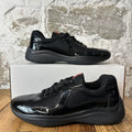 Prada Americas Cup Triple Black Patent Sneaker Sz 7
