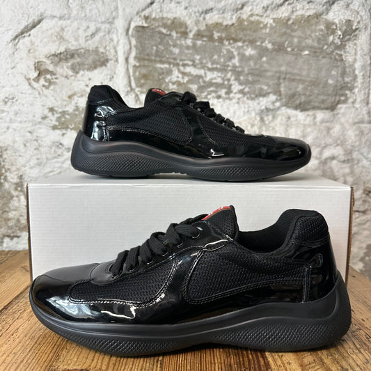 Prada Americas Cup Triple Black Patent Sneaker Sz 7