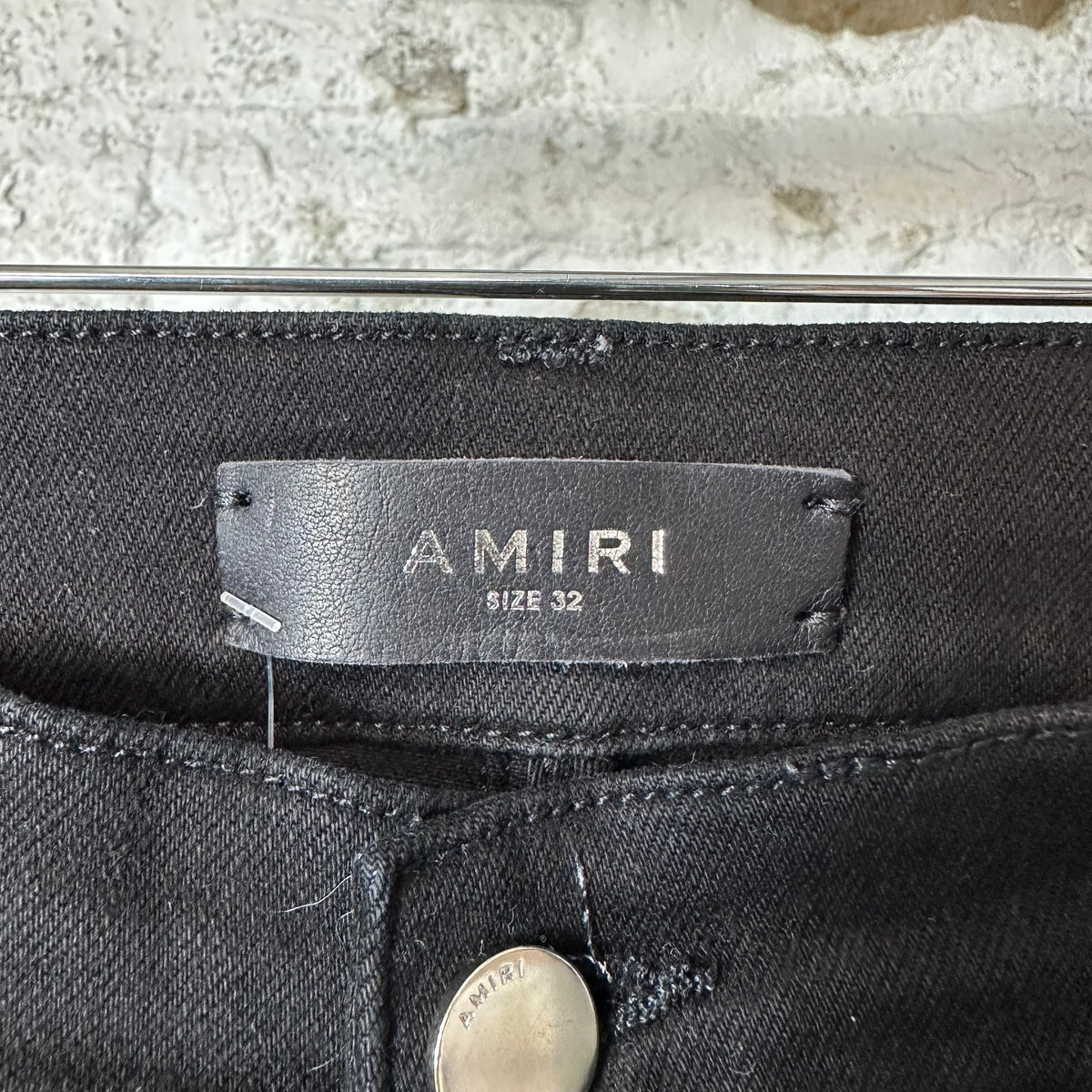 Amiri MX1 Black Leather Black Denim Jeans Sz 32