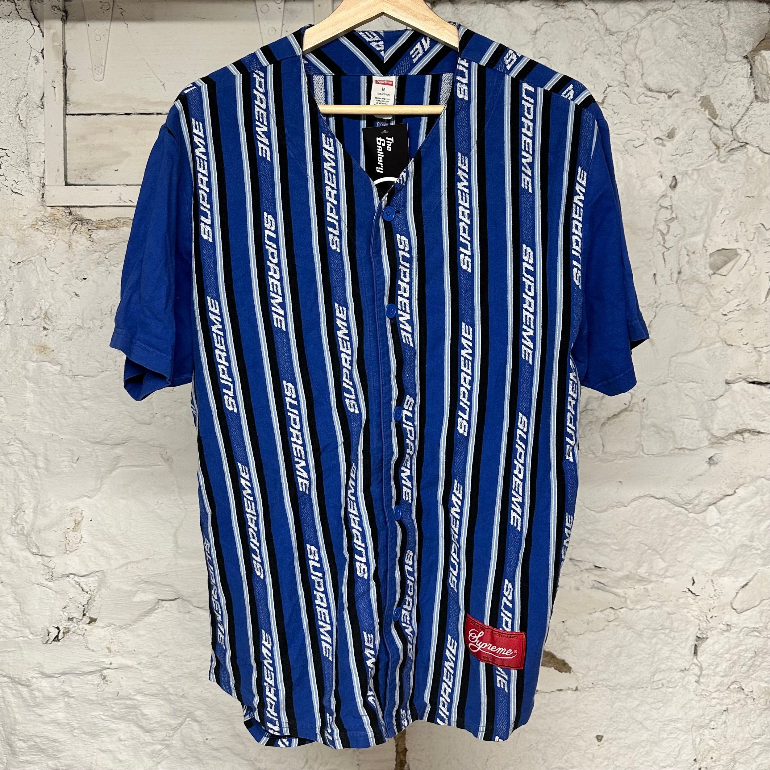 Supreme Blue Striped Baseball Jersey Sz M